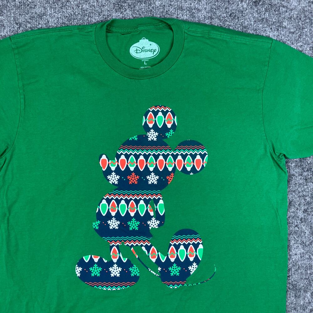 Disney T-Shirt Mens‎ L Green Holiday Mickey Mouse Christmas Graphic Festive